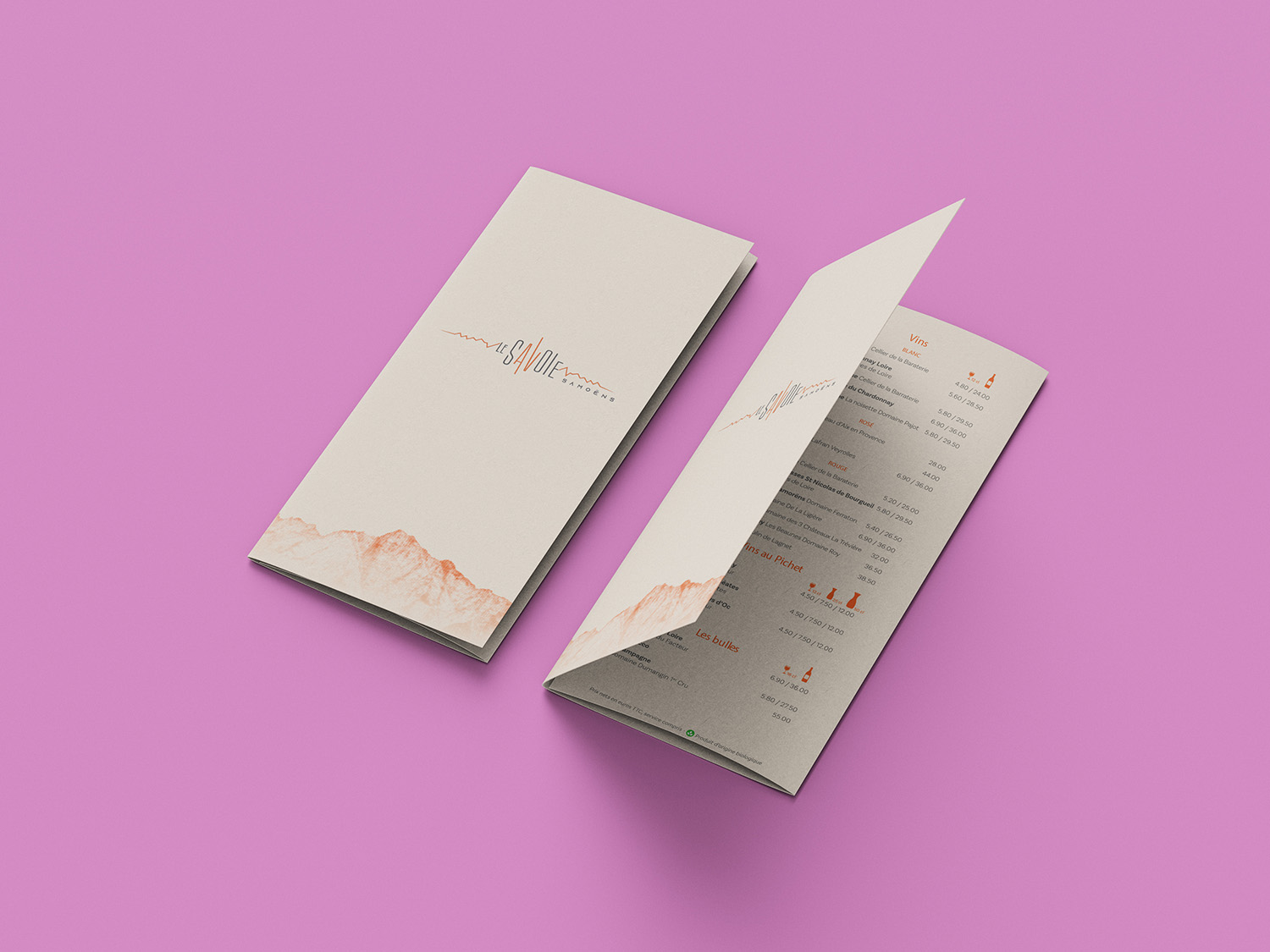 Création de carte et menu de restaurant. Speyser, agence de communication visuelle Annemasse