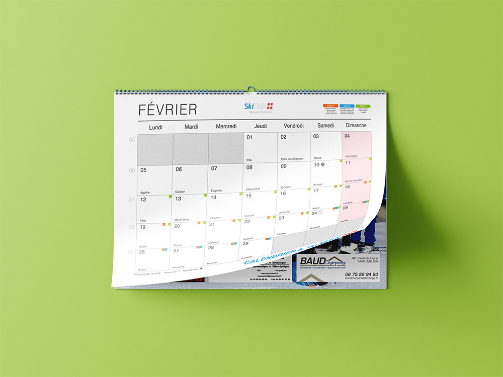 Calendrier publicitaire avec intérieur original. Speyser, agence de communication visuelle Annemasse