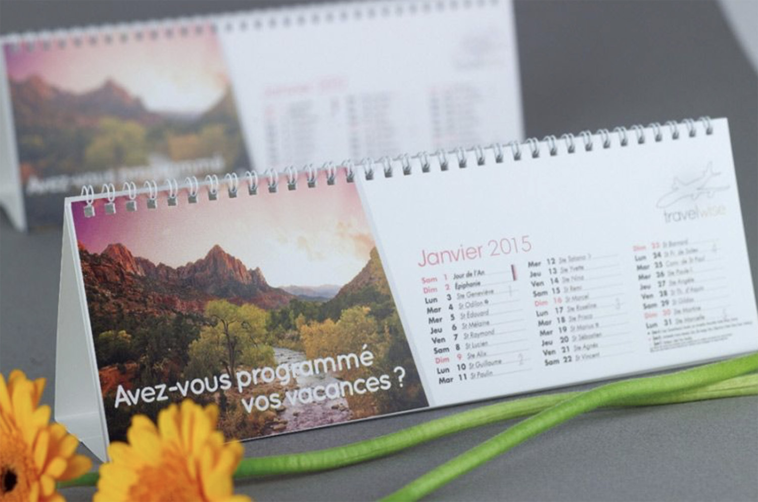 Réalisation de calendrier chevalets. Speyser, agence de communication visuelle Annemasse